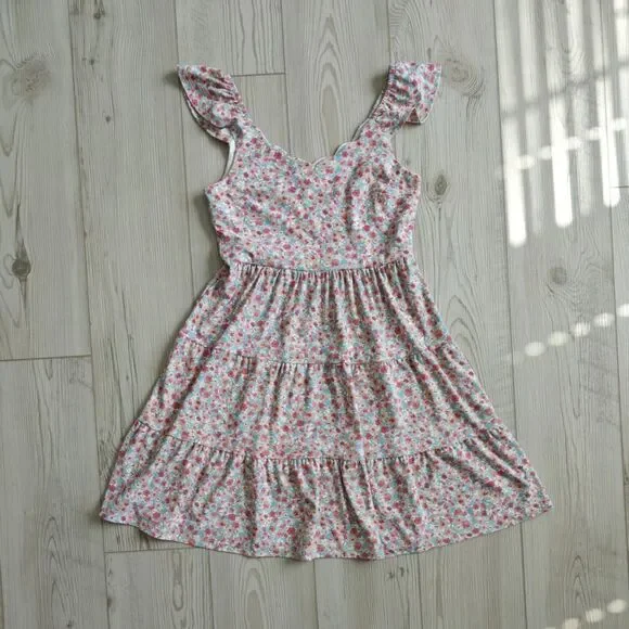 Floral Women's Dress A-Line Ruffle Straps Pink Small Monteau Los Angeles - Picture 1 of 11